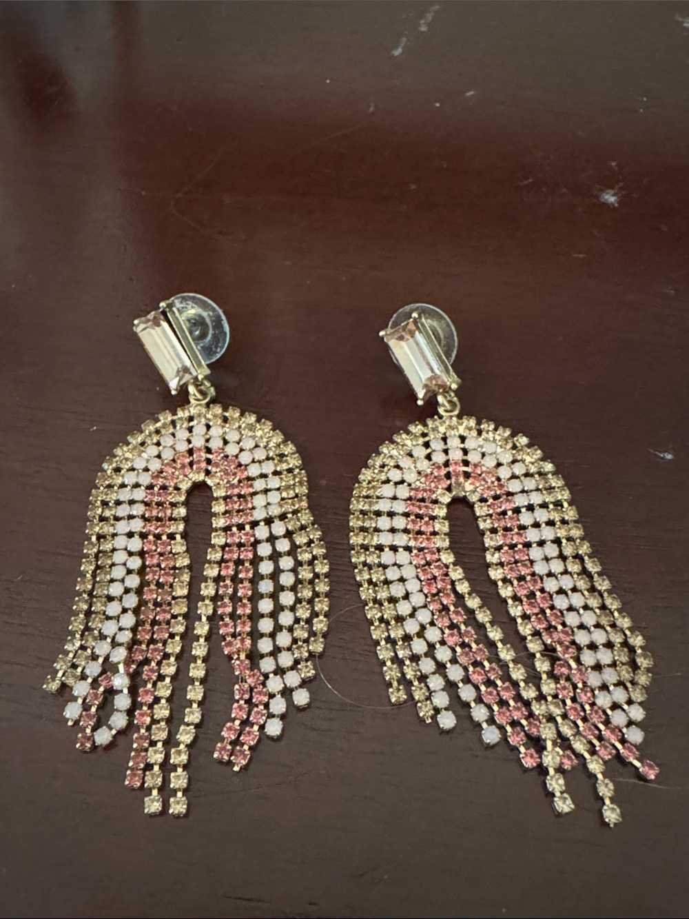 Pink & Gold Rhinestone Statement Dangle Earrings